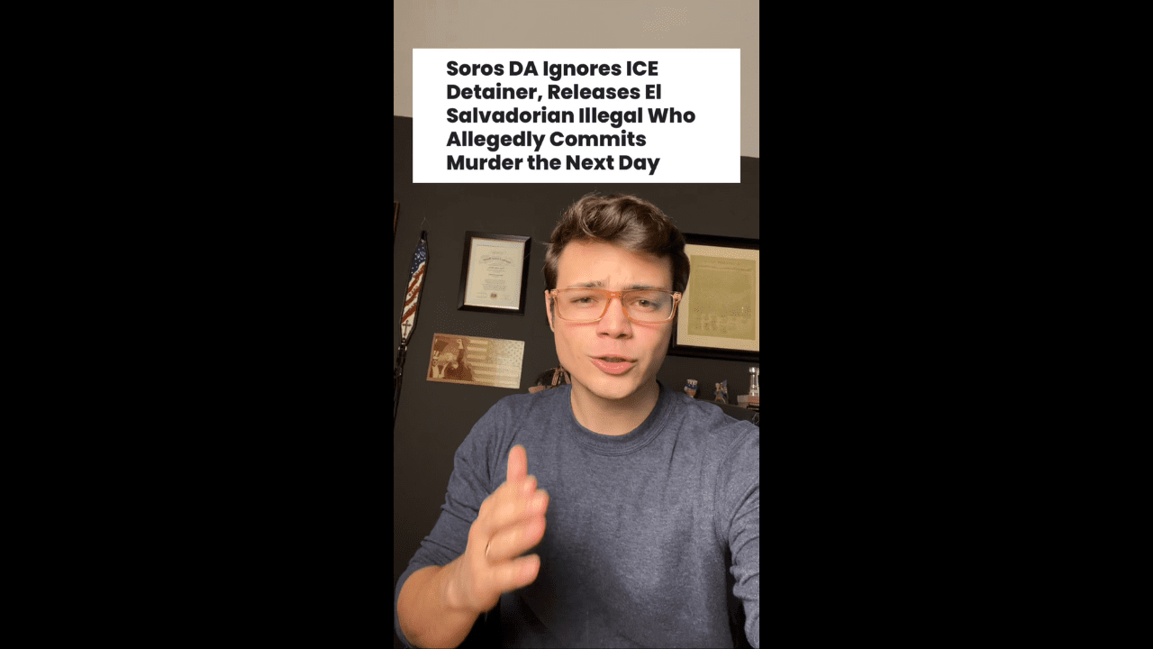 Person discussing legal issues related to immigration and crime, with a focus on a controversial release by a district attorney, set against a backdrop of framed documents.