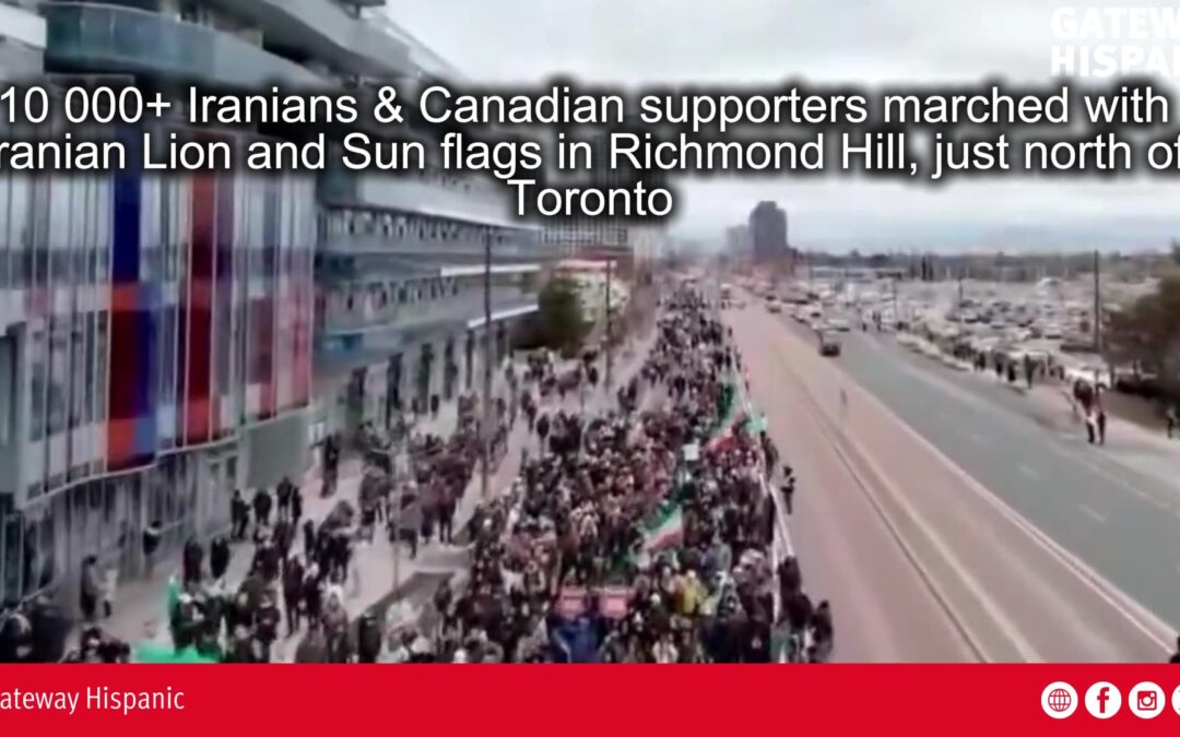 10,000+ Iranians and supporters march with Lion and Sun flags near Toronto (VIDEO)